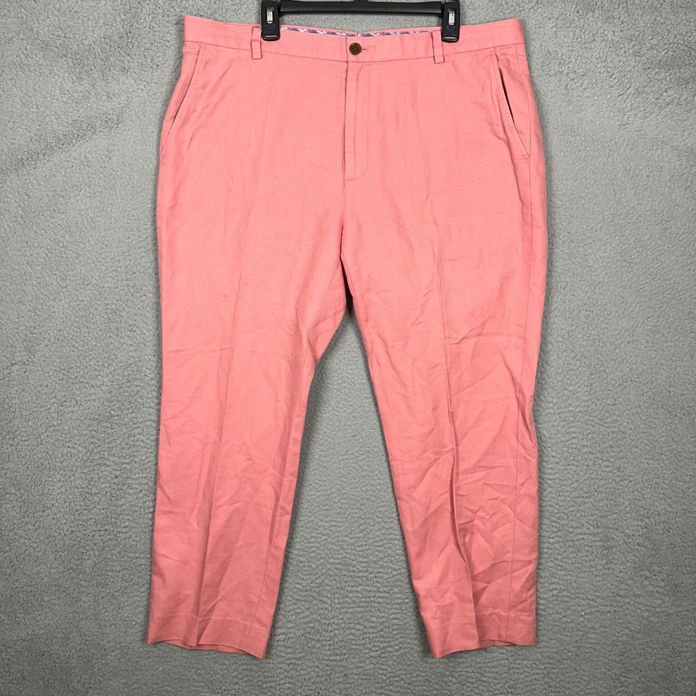 Brooks Brothers Pants Mens 40x30 Clark Fit Salmon Pink Irish Linen Chinos EUC